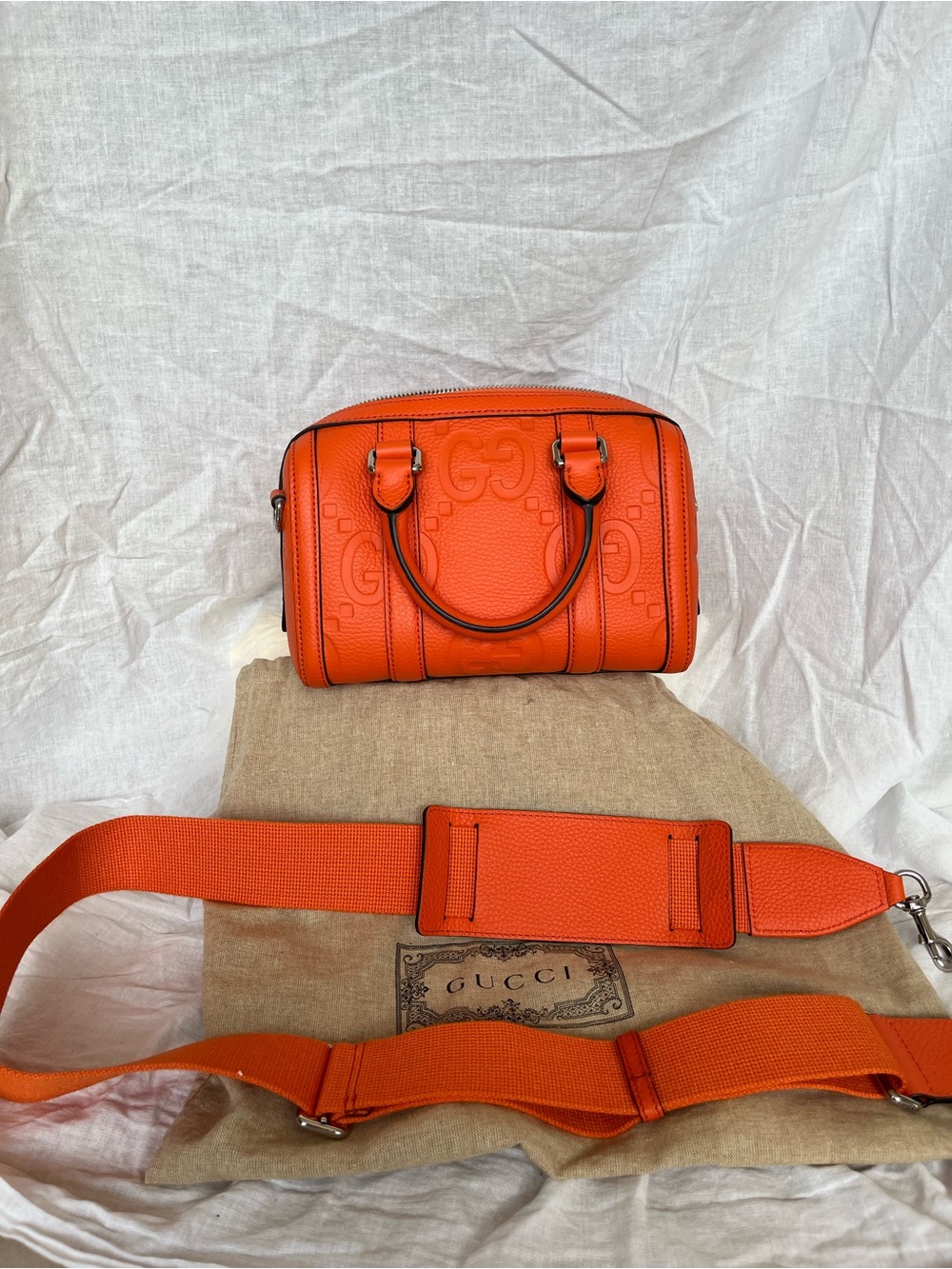 Authentic Gucci Giant GG Mini Boston Bag – Orange Embossed Leather